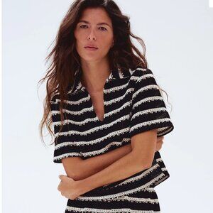 H&M Knit Top with Collar Black White Stripe XL Sweater Pullover Polo